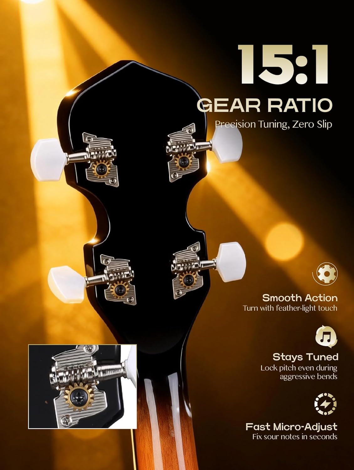 ALLSET 5 String Acoustic Banjo, Full Size 38 inch Geared 5th Tuner | Remo Head & Mahogany Body | Complete Starter Kit + Gig Bag/Tuner | Best Gift for Adult & Teen Beginners