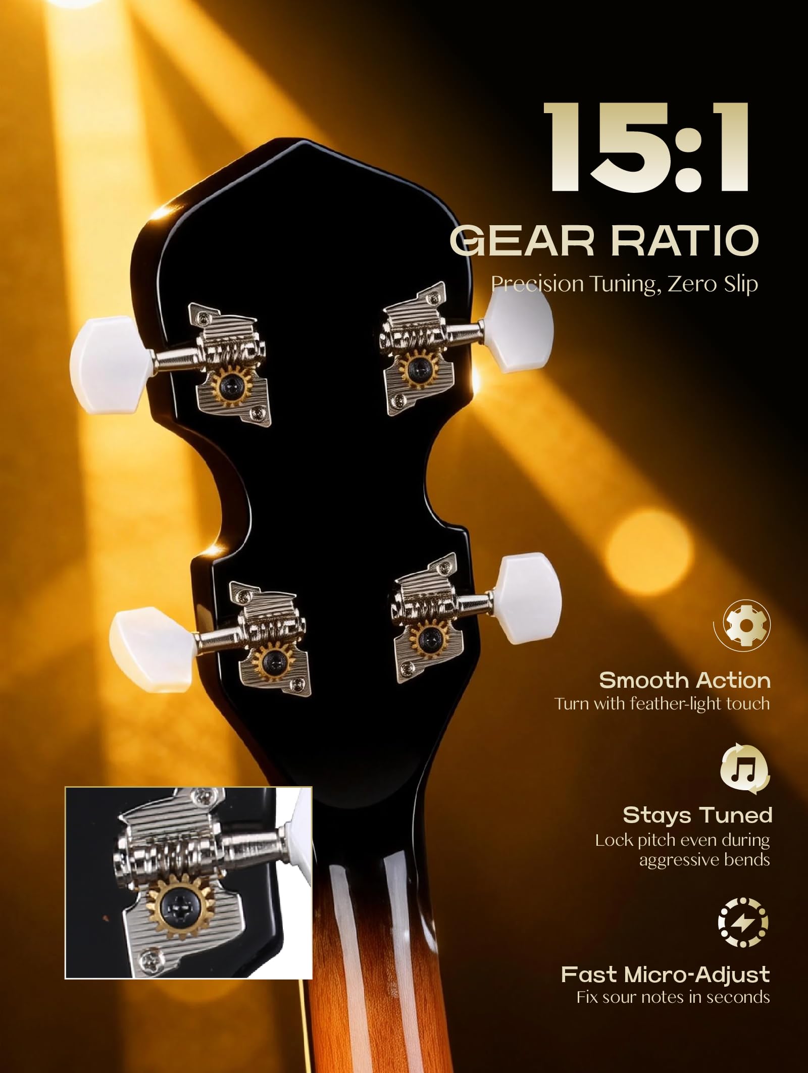 ALLSET Elektrisches Banjo mit 5 Saiten, volle Größe, 96,5 cm, 5. Stimmgerät, Remo-Kopf und Mahagoni-Körper, komplettes Starter-Set + Gigbag/Stimmgerät, bestes Geschenk für Erwachsene und
