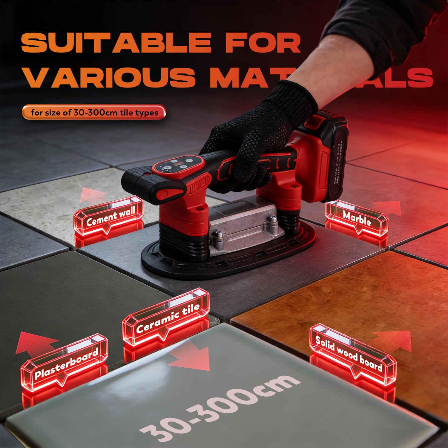 CGOLDENWALL 2 in 1 Vibratore per Piastrelle e Ventose, 400kg/882lbs Capacità di Adsorbimento, 9 Velocità Regolabili, Max. 28000 giri/min, per Piastrelle/Vetro/Legno/Pareti in Cemento (EU)