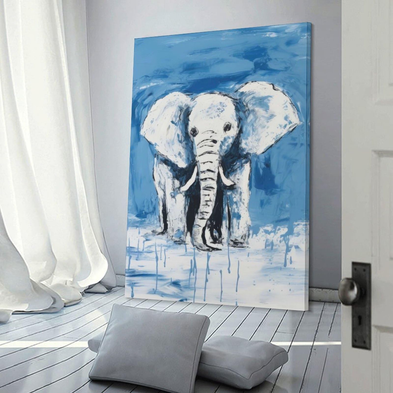 Junmoney Graceful Elephant in Water Decorative Wall Artwork, 20x30inch(50x75cm), for Home Lounge, Bedroom Or Reading Nook, Easy Decor for Gallery Walls