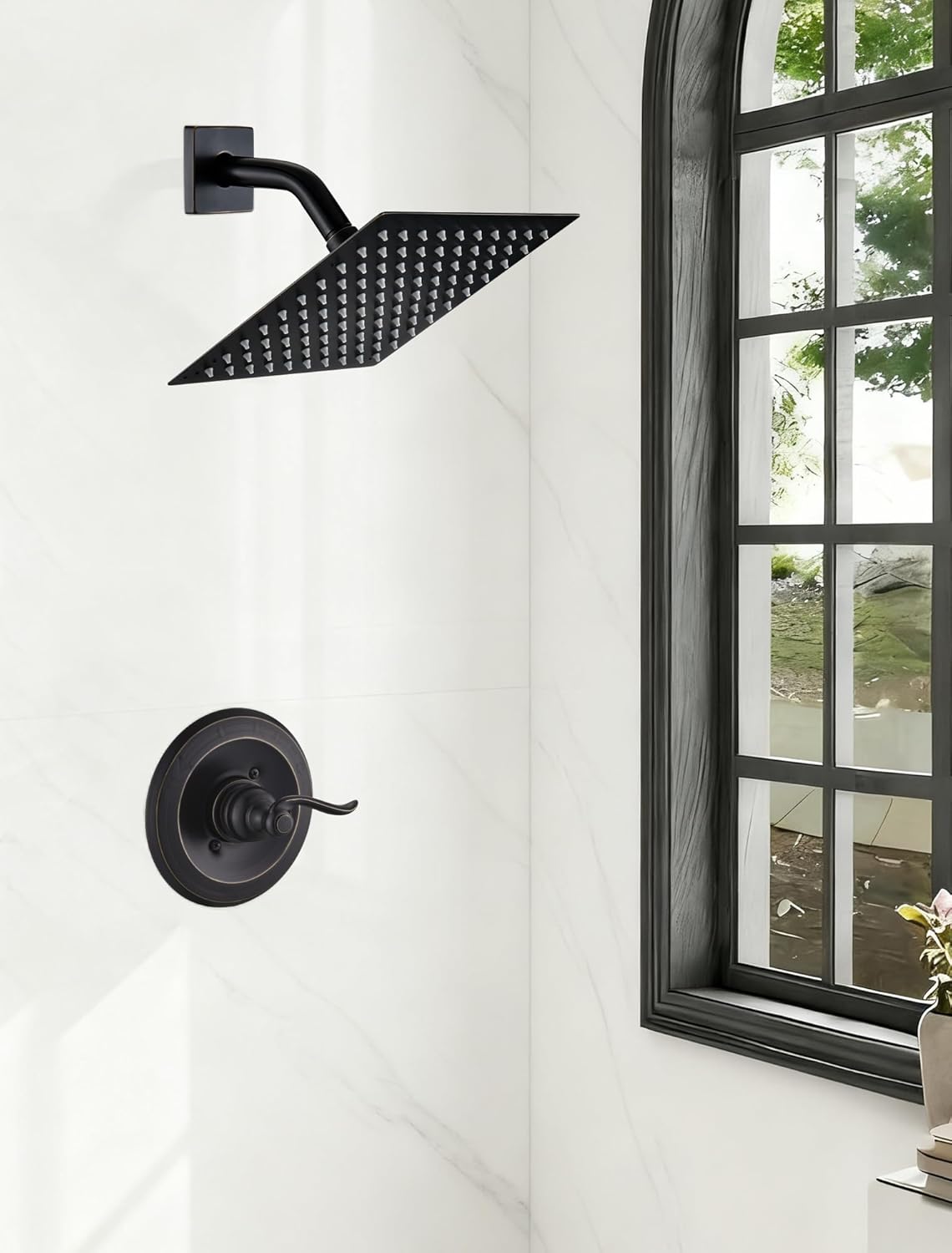 Shower Faucet Set for Delta 13/14 Series, Wall - Mounted Square Rain Shower Head & Single - Handle Trim Kit, Bathroom Shower System (Oil Rubbed Bronze)