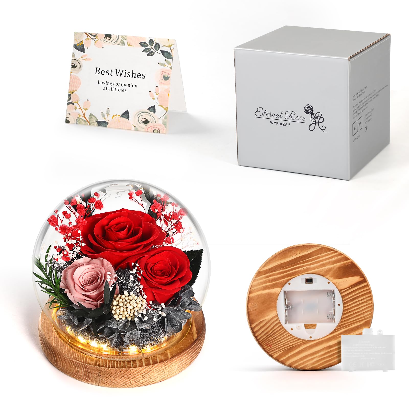 WYRIAZA Rose Eternelle sous Cloche, Idee Cadeau Femme Maman Copine Noel Saint Valentin Fete des Meres Anniversaire Cadeau St Valentin Femme