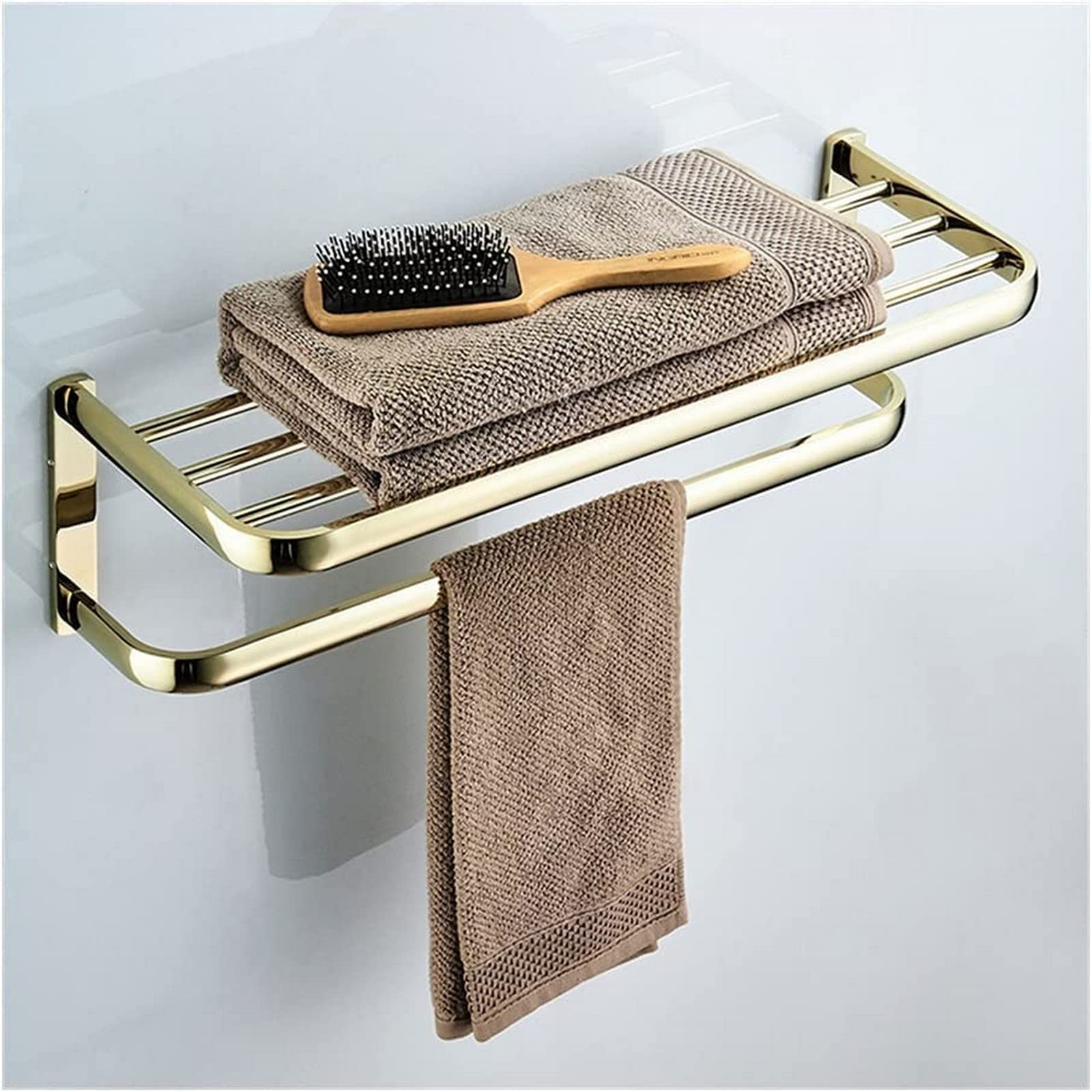 GONMDOPY Towel Rail,Bathroom Towel Rail Shelf, Brass White Black Bath Towels Rack Storage, Wall Mounted Clothes for Kitchen Bathroom Decor/D