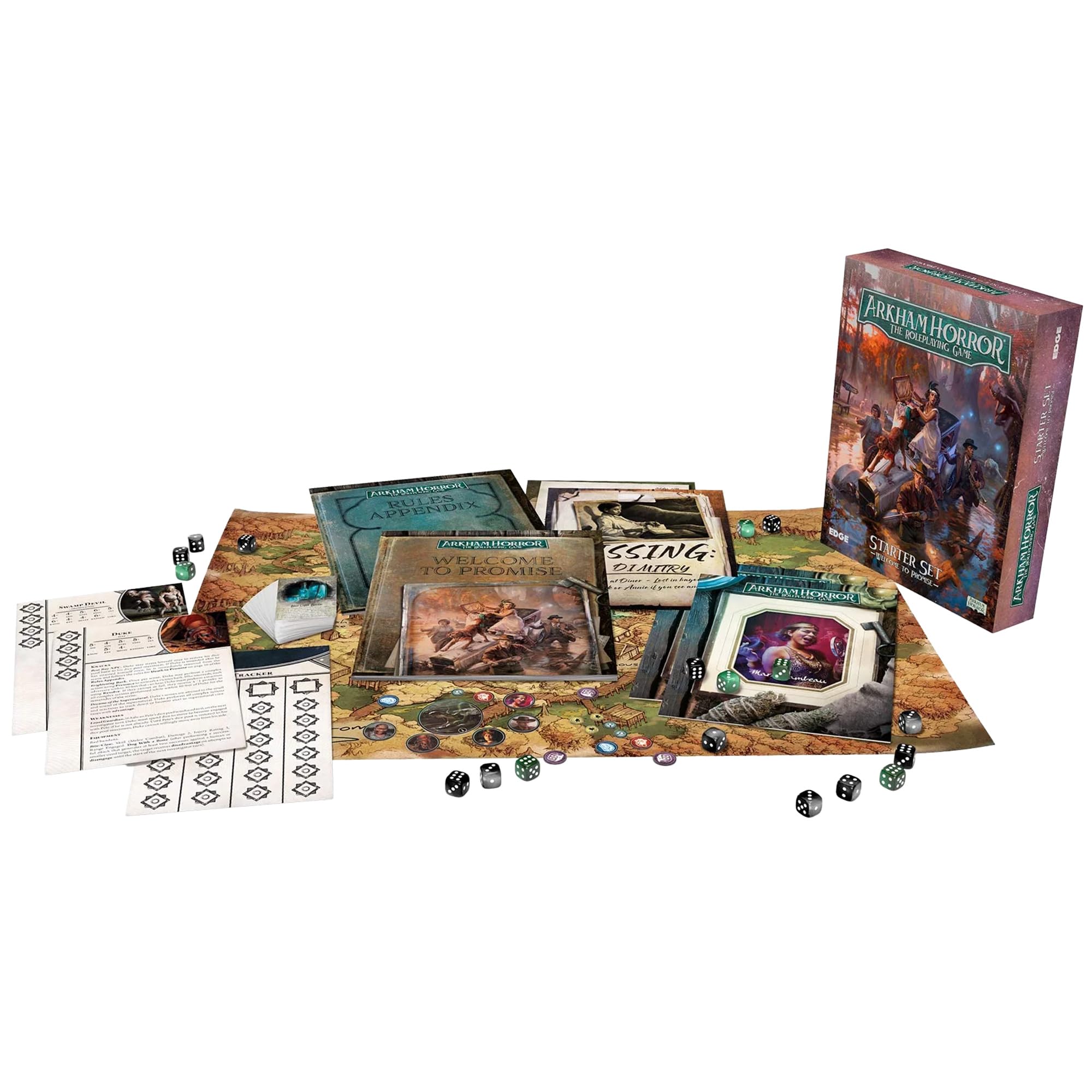 Arkham Horror RPG Welcome to Promise Starter Set - Full Adventure Cooperative Horror RPG für bis zu 5 Spieler und 1 Spielmeister