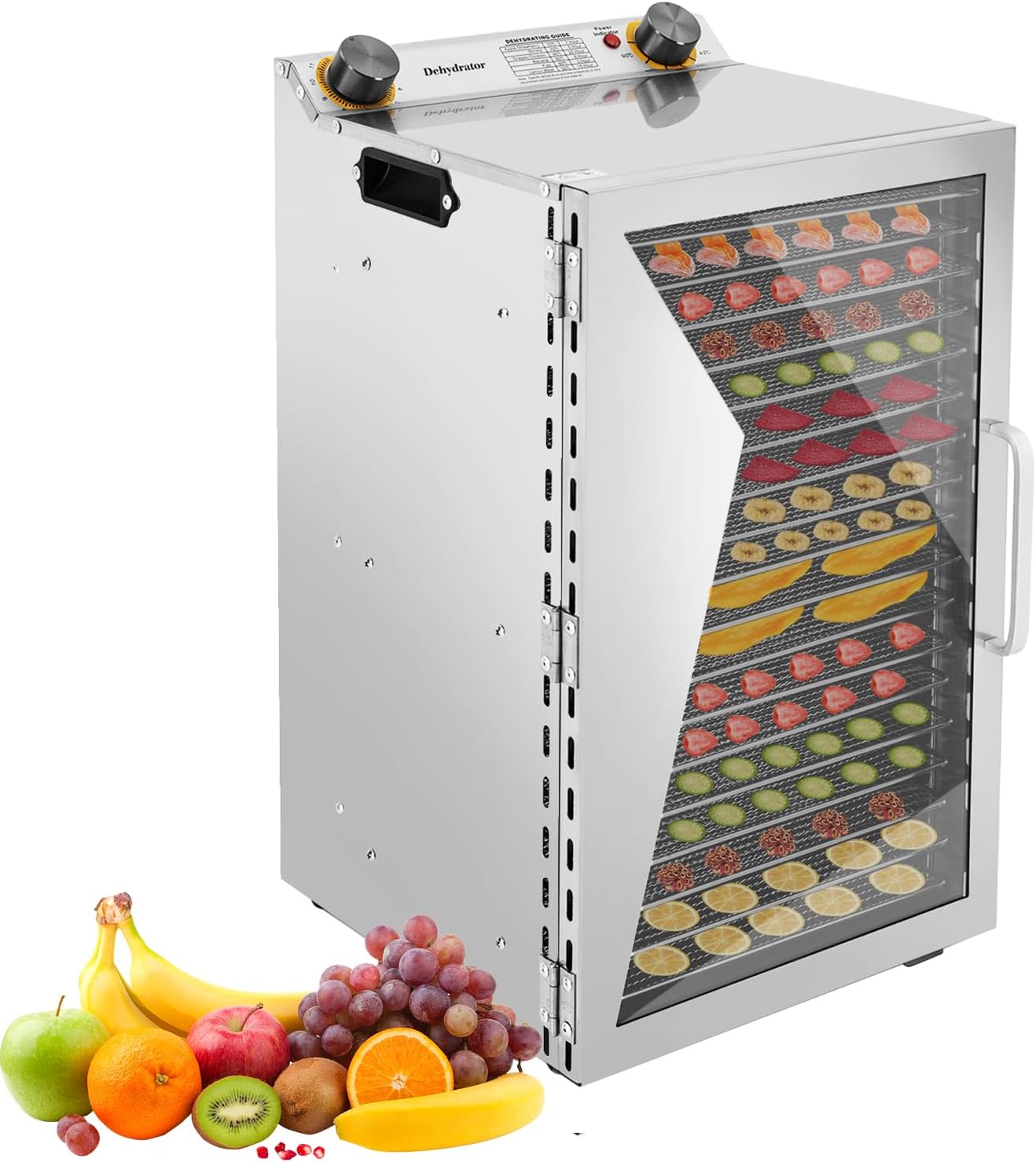18 Trays Food Dehydrator, 600W Stainless Steel Fruit Jerky Dehydrator Food Dryer Machine 86℉-194℉ with LED Light Adjustable Timer for Meat, Fruit, Veggies, Beef, Herbs, Pet Foods