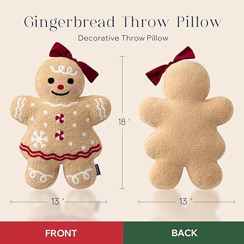 Miniatura 3 de Phantoscope Gingerbread Series - Almohada decorativa de Navidad con lazo para sofá, sala de estar, dormitorio, beige, 13 x 18 pulgadas