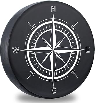 Spare Tire Cover,Weatherproof Vinyl Leather Wheel Cover for Jeep Wrangler Sahara,Hummer H3,Toyota FJ,Trailer, RV, SUV, Truck (32-33 Compass Print)