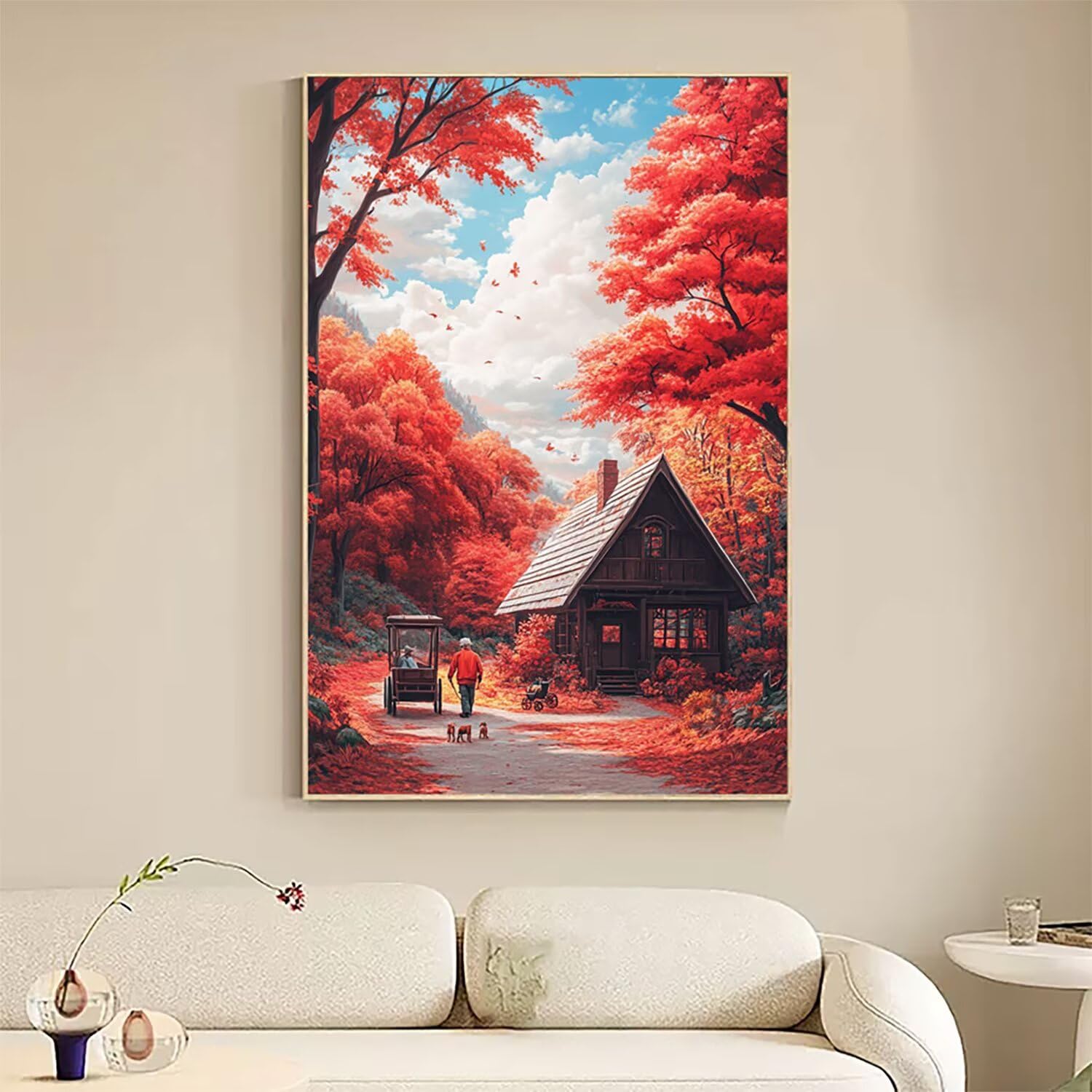 Jesienne malowanie diamentami kompletny zestaw, DIY krajobraz diamentowy duży 110 x 80 cm, 5D diamenty kryształowe sztuka haft krzyżykowy zestaw artystyczny, DIY obrazy diamentowe malowanie dekoracja