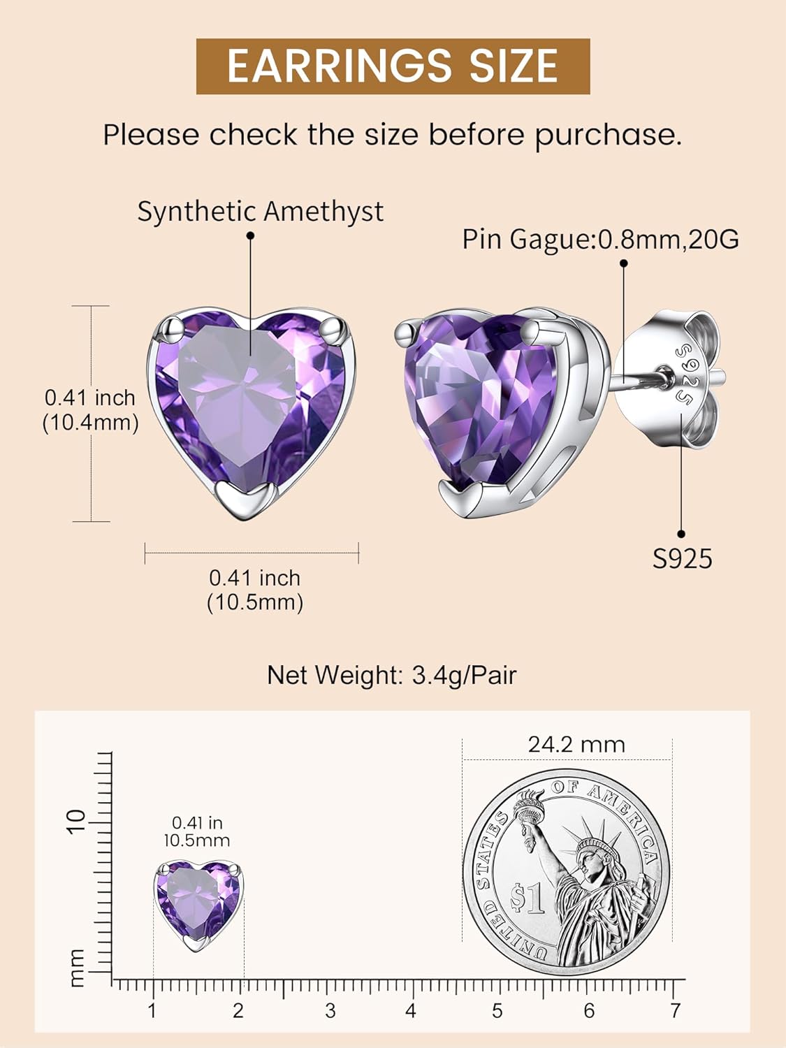 KeyStyle Birthstone Earrings for Women,Hypoallergenic Round/Heart Stud Earrings with 925 Sterling Silver Posts & Push Backs,Small Dainty 8mm CZ Stud Earrings, Silver Birthday Jewelry - Image 4