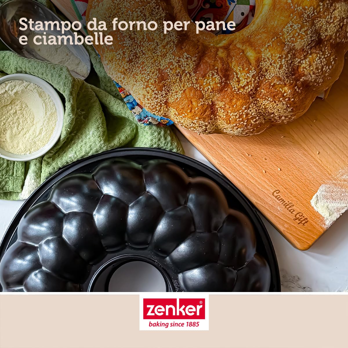 Zenker Stampo per ciambellone, stampo da forno per pane, torte, dolci, teglia in acciaio con rivestimento antiaderente, fino a 230°C, dimensioni 32 x 9 cm