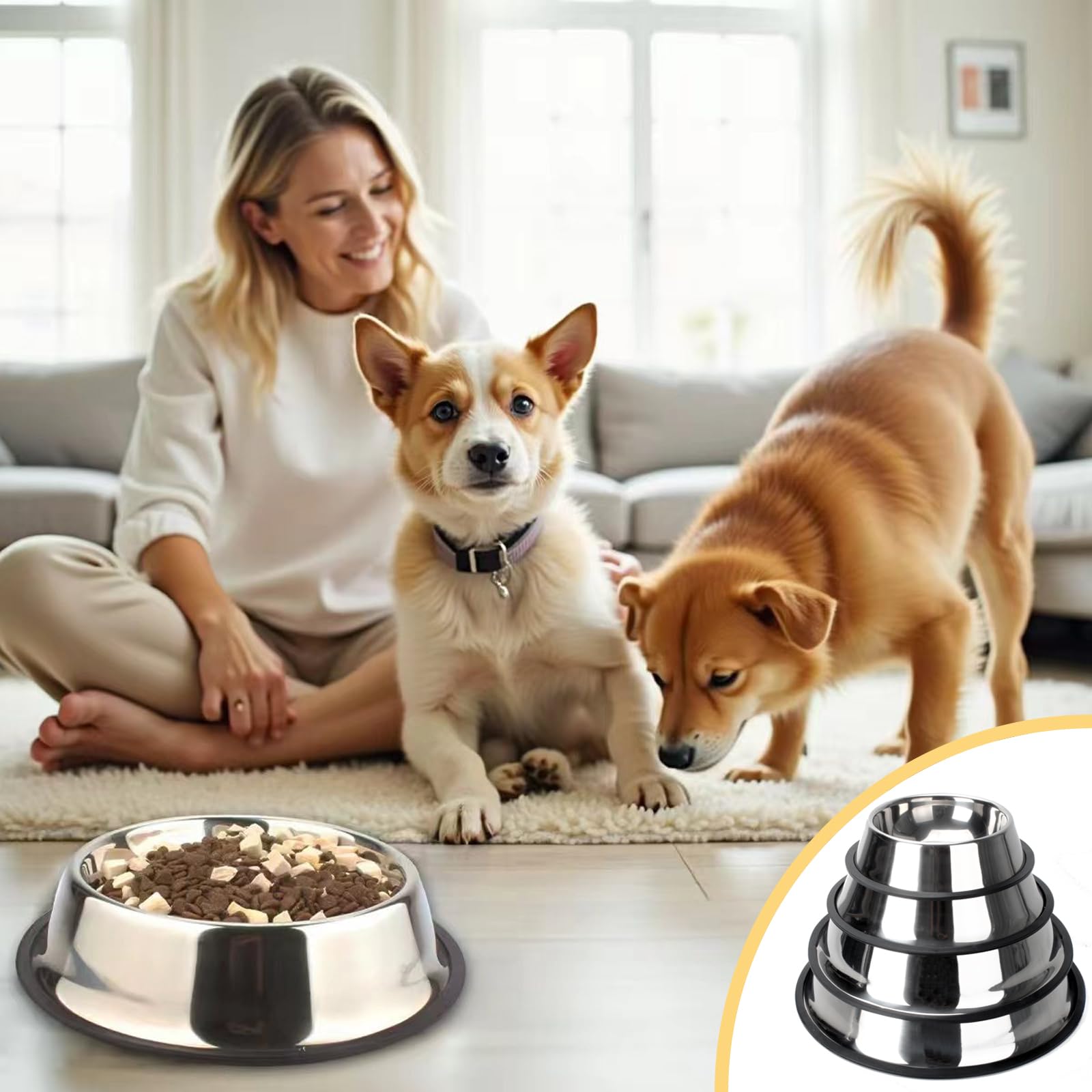 NAJOR Cuenco de acero inoxidable para perros, juego de 2 cuencos de comida para perros, cuenco antideslizante para mascotas y cuenco de agua, capacidad para hasta 32 onzas/4 tazas. Elección perfecta