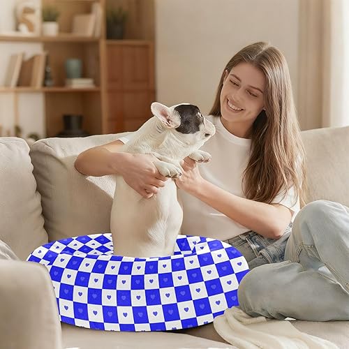 Miniatura 6 de KLL Buffalo Plaid Check White Blue Heart Calming Anti Anxiety Pet Cat Bed fluffier Calming Bed for Extra Small Size Pets Sleeping cama elevada para