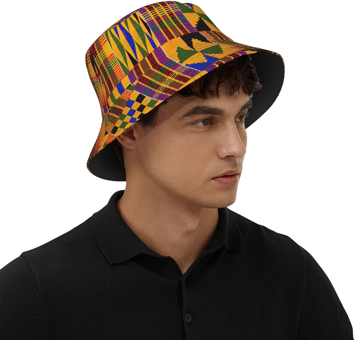 African Weaving Print Bucket Hat for Men Women,Fun Sun Hats,Fisherman Outdoor Summer Travel Hiking Cap Black