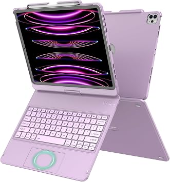 GGH for iPad Air 13 inch Case Keyboard & Pro 12.9", 360 Rotating, Purple
