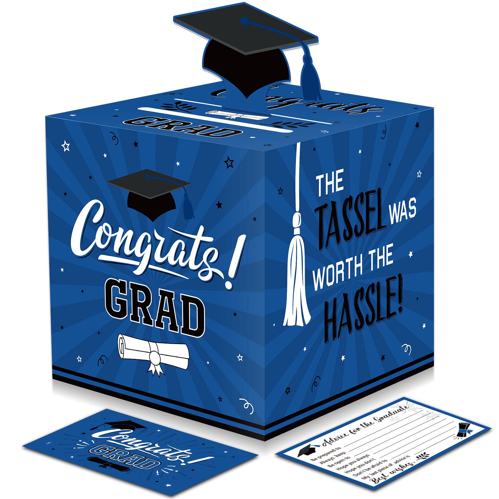 Amazon.com: Funrous Large 2026 Blue and Black Graduation Card Box with 30  Pcs Advice Card Gift Money Box Congrats Grad 3D Cap Top Holder Class of  2026 Party Decorations College Graduation Supplies :