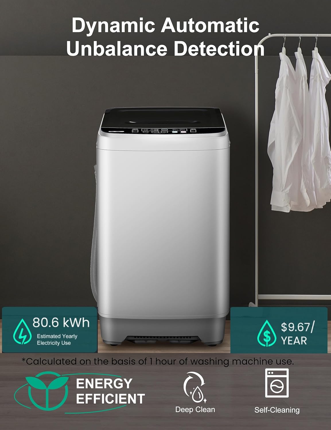 Portable Washing Machine - Compact 2.0 Cu.ft Portable Washer, Full-Automatic Top Loader for Space Saving, Ideal for Apartments, Homes, and Dorms, 10 Wash Cycles, Low Noise, IPX4 with Drain Pump