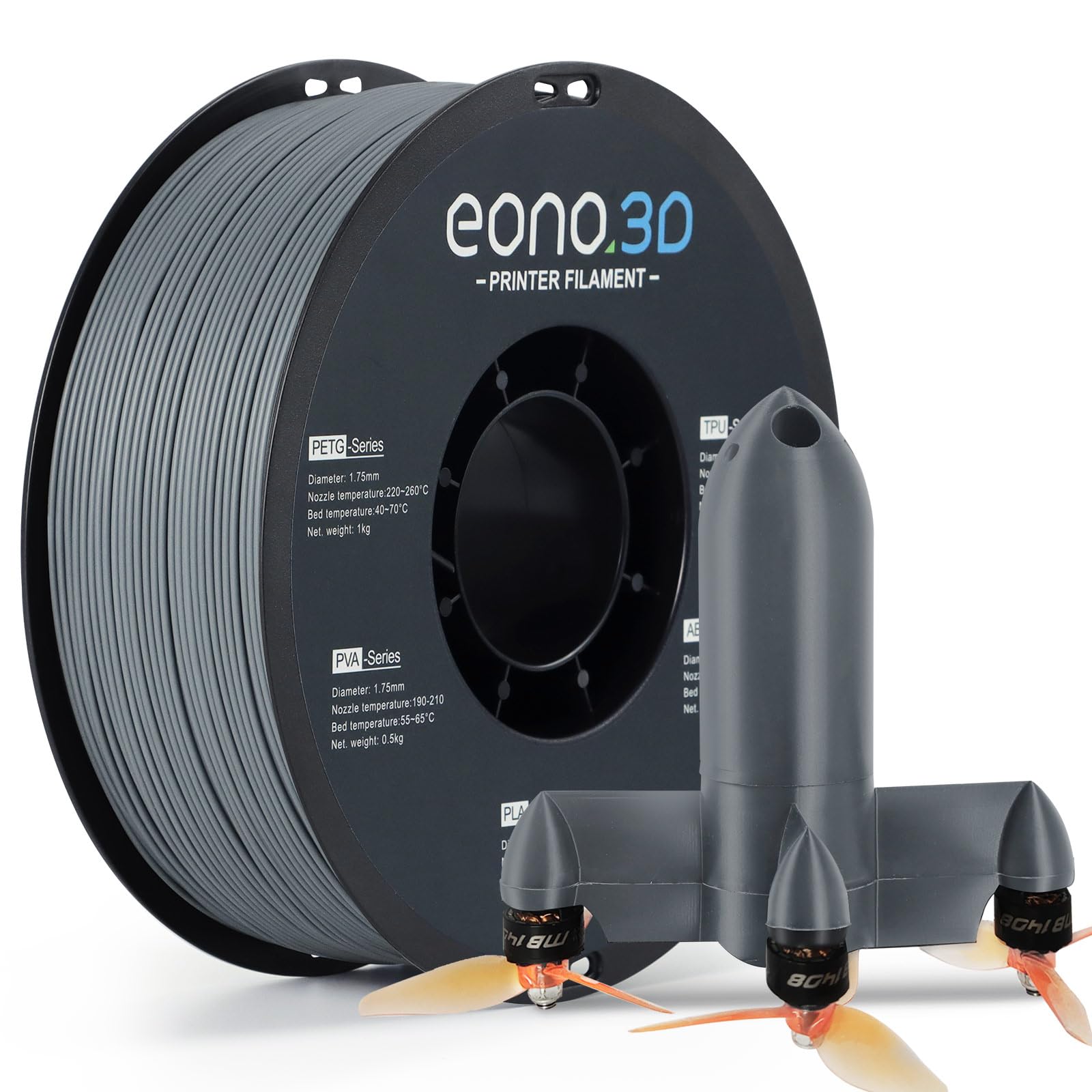 PP Filament 1.75mm Polypropylene Filament, Gray 1kg/2.2lbs Durable Semi-Flexible 3D Printer Filament for Functional Parts &amp; Prototyping, No Warping, 5 Build Sheets Included
