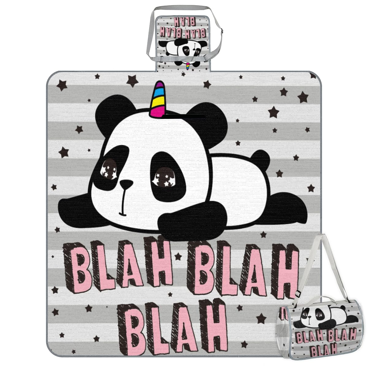 Shimoshe Picnic Blankets 57”x 59”, Unicorn Panda Waterproof Sandproof Picnic Mat Lightweight Foldable Beach Blanket for Camping Park Grass Beach Outdoor Blanket