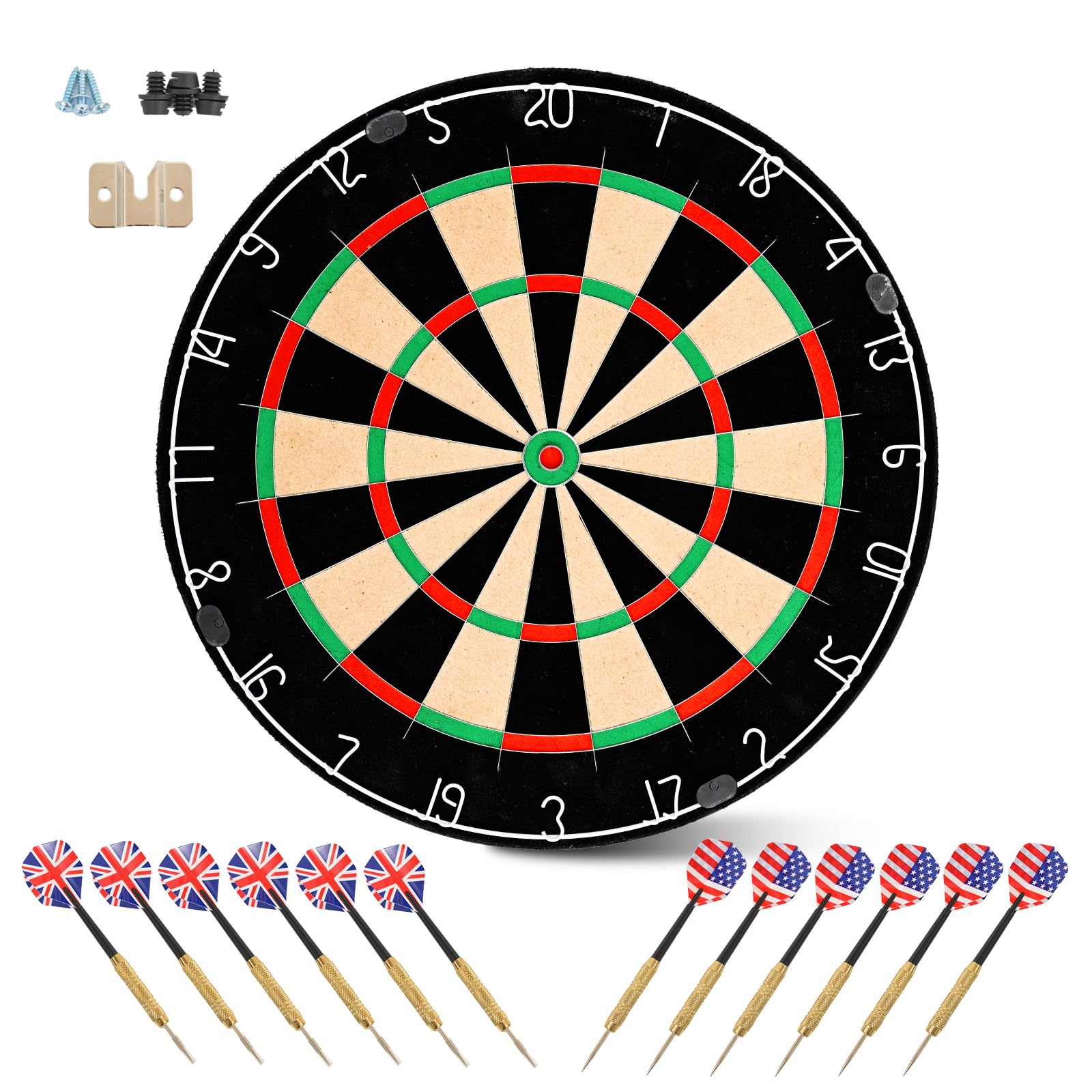 Professionelles 18-Zoll-Dartscheiben-Set aus Sisal mit 12 Stahlspitzen-Darts – Edelstahl-Dünndraht, drehbarer Zahlenring, inklusive Montagezubehör