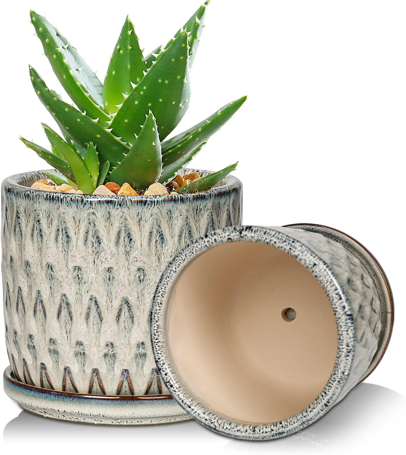 Set of 2 Vintage Plant Pots Indoor, Ceramic Plant Pot Plant Pots with