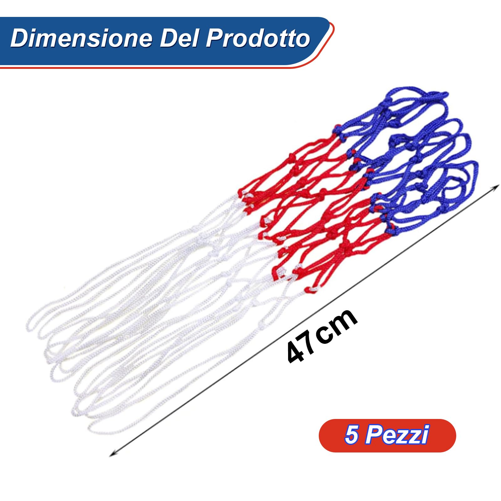 Scettar 5 Pezzi Rete da Basket,4mm Rete Canestro Basket Esterno Rimovibile,Retina Canestro Basket in Nylon,Retina Basket per Campi Scolastici, Basket, Interni ed Esterni