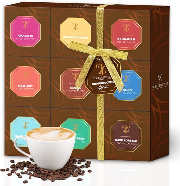 Coffee Gift Set - Selection of 9 Gourmet Flavoured Coffee Set - Coffee Gifts for Men and Women - Gift for Coffee Lover - Mothers Day Gifts for Mum (Ground Coffee)