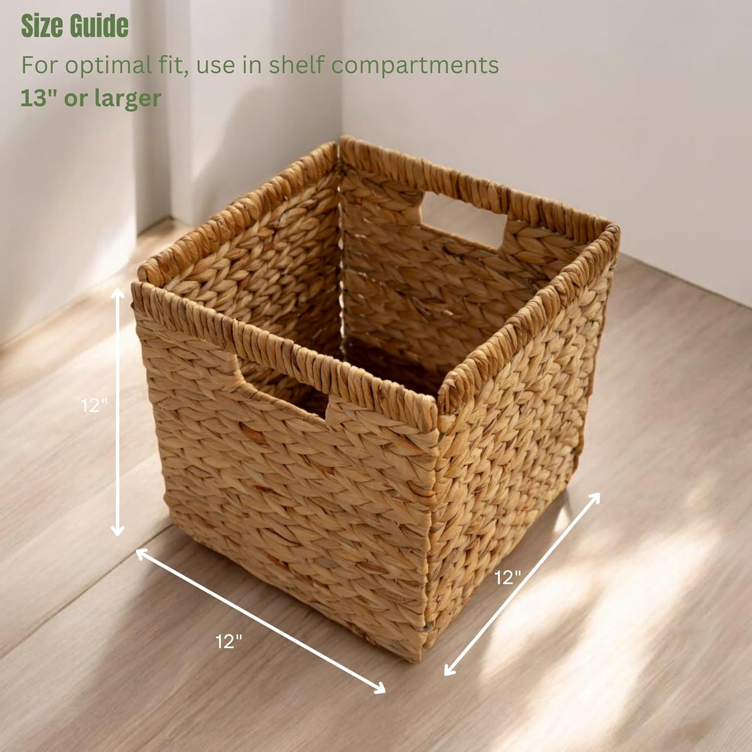 Wicker Storage Cubes 12x12 Set of 4, Heavy Duty Hyacinth Storage Baskets, Baskets for Organizing, Storage Woven Basket, Collapsible Storage Cubes, Rattan Basket, Ikea Kallax Inserts (Water Hyacinth) - Image 3