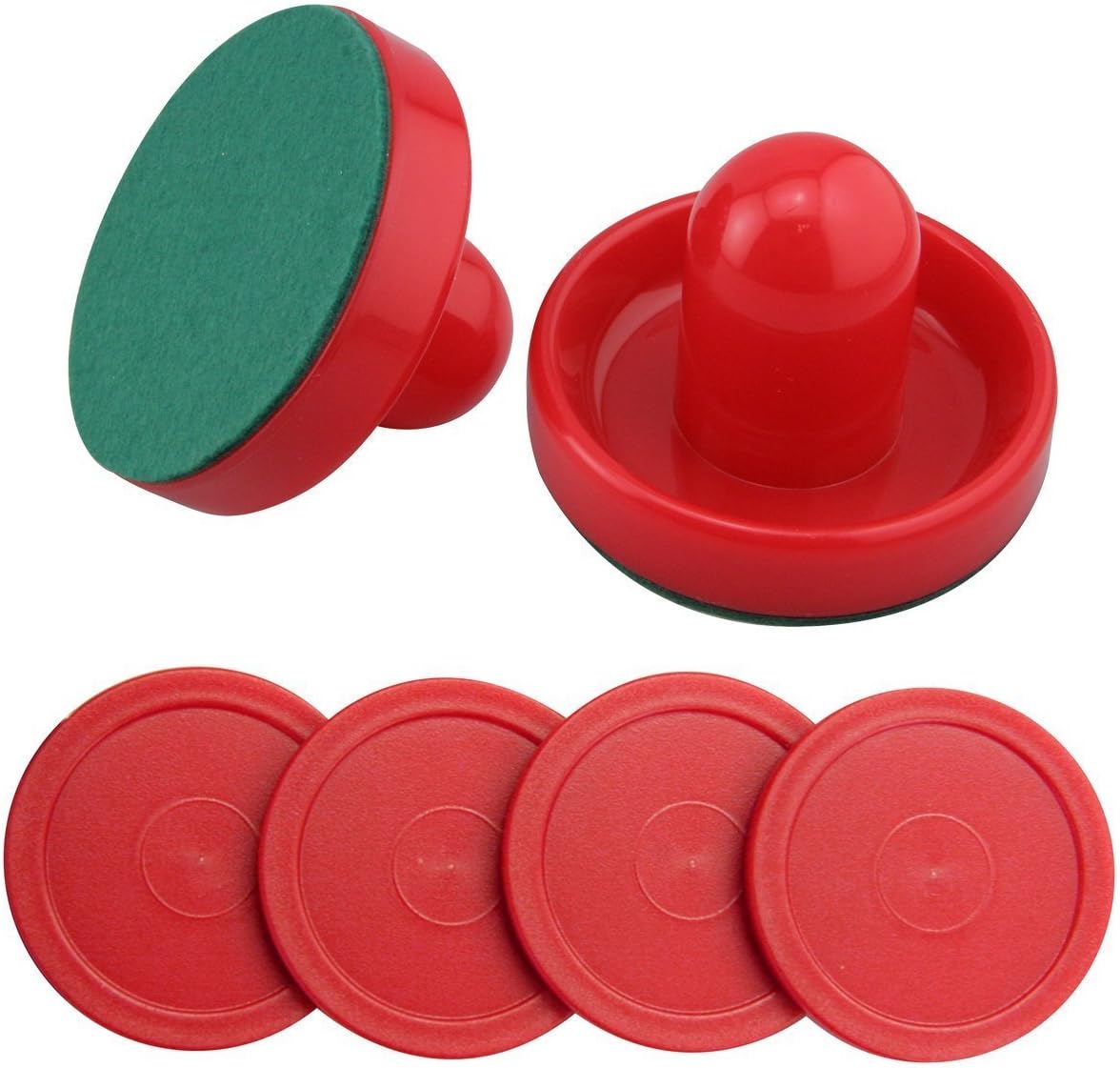 Set of Two Red Air Hockey Pushers and Four Red Pucks -- Small Size for Kids ! Offered