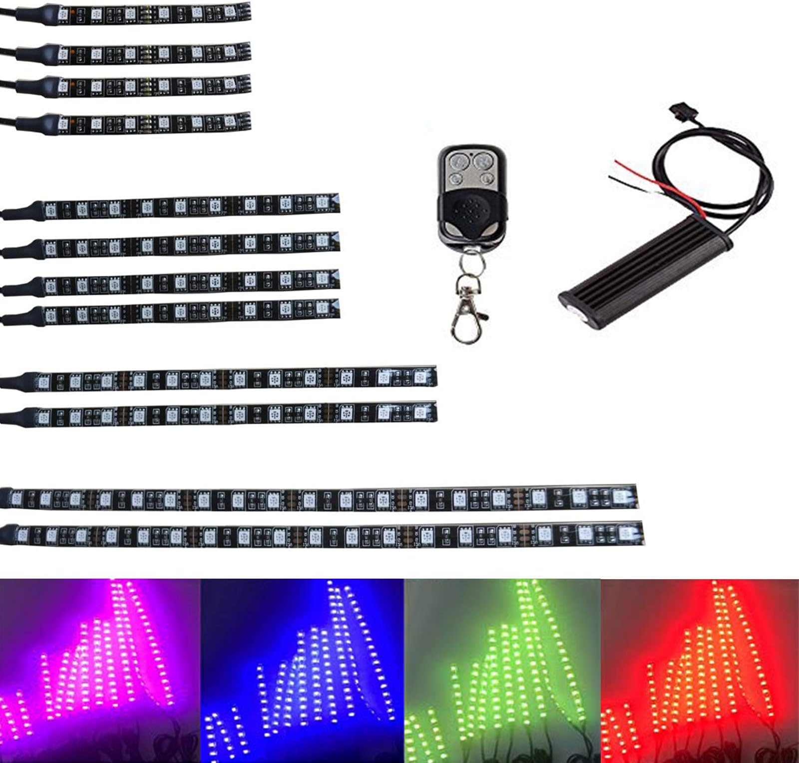 Kingshowstar 12Pcs Motorcycle LED Light Kit Strips Multi-Color Accent Glow Neon Lights Lamp Flexible with Remote Controller