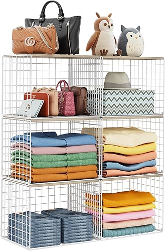 Miniatura 12 de Organizadores de armario ampliados y elevados y estantes de almacenamiento con tablero superior, juego de 3 estantes apilables para armario, cesta