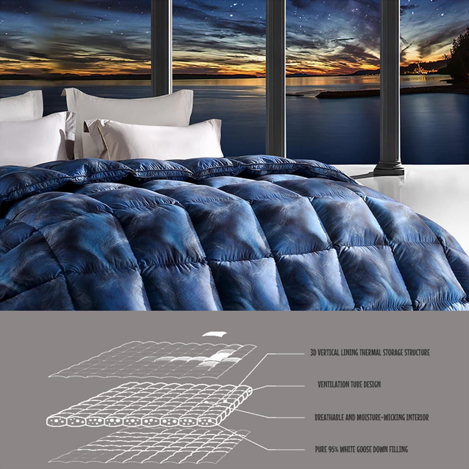 ダウン95%　羽毛布団　ダブル Amazon｜冬用ダブル羽毛布団/シングル羽毛布団、95%ホワイトグース