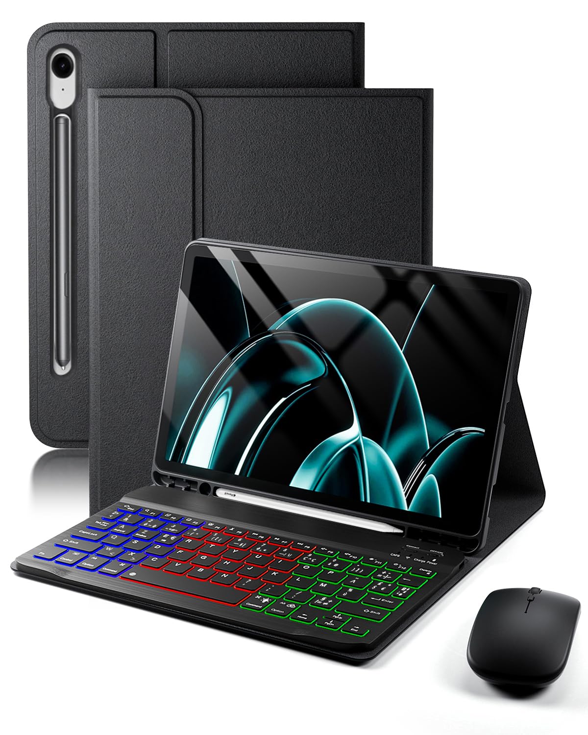 Pour Samsung Galaxy Tab S10 Lite/S10 FE (2025)/S9 FE/S9 (2023)/Tab S8 (2022)/Tab S7 (2020) 10.9-11Pouces Coque Étui Avec Bluetooth Français (AZERTY) Clavier Rétroéclairé Souris Backlight Keyboard Case