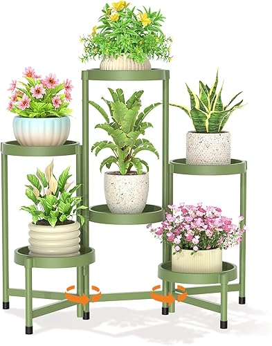 Miniatura 18 de LASZOLA Soporte de plantas plegable de 5 niveles para interiores para múltiples macetas grandes, estante ajustable alto y resistente con estanterías