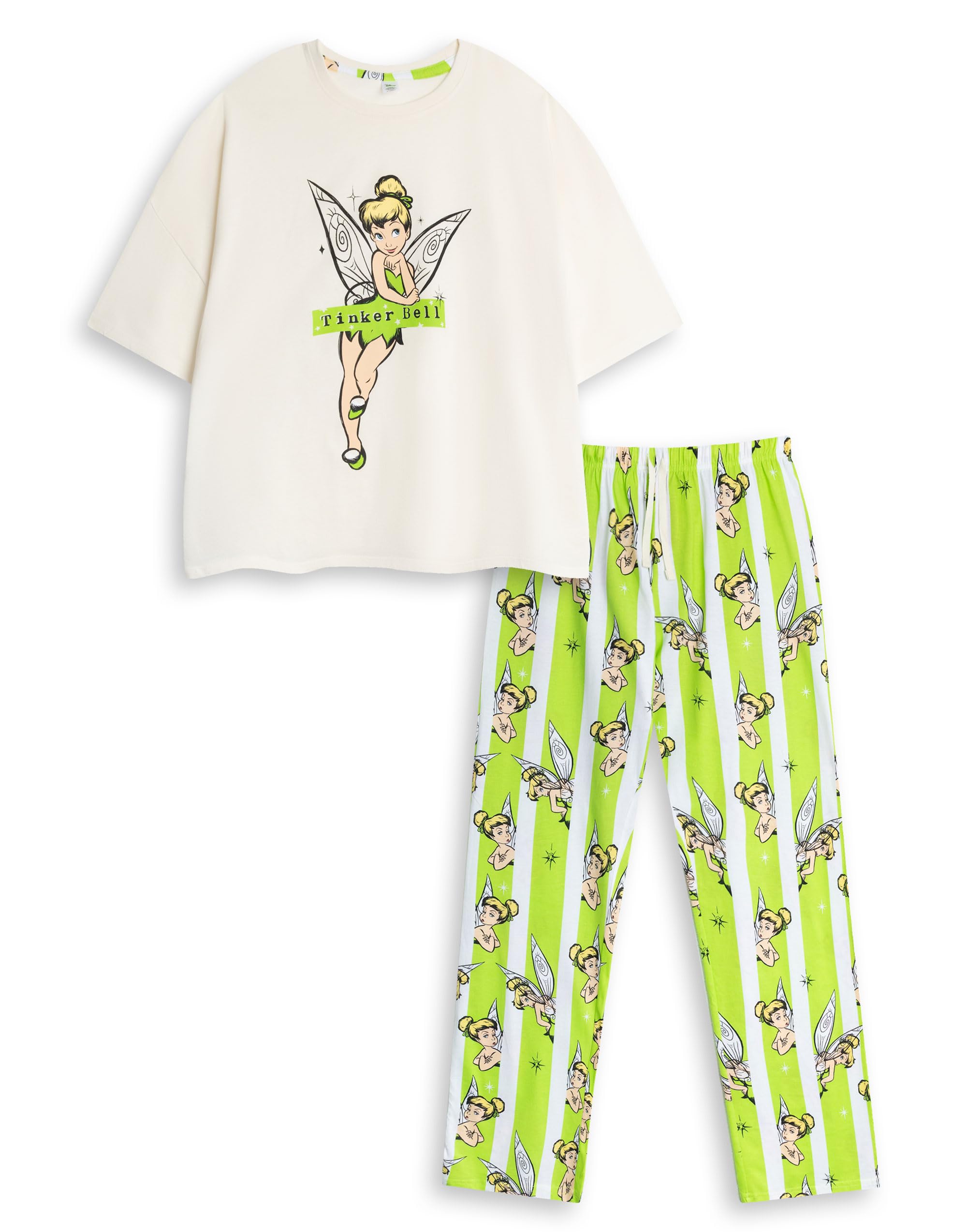 Disney Women's White Short Sleeve Long Leg Pyjama Set | | Official | Size: 2XL