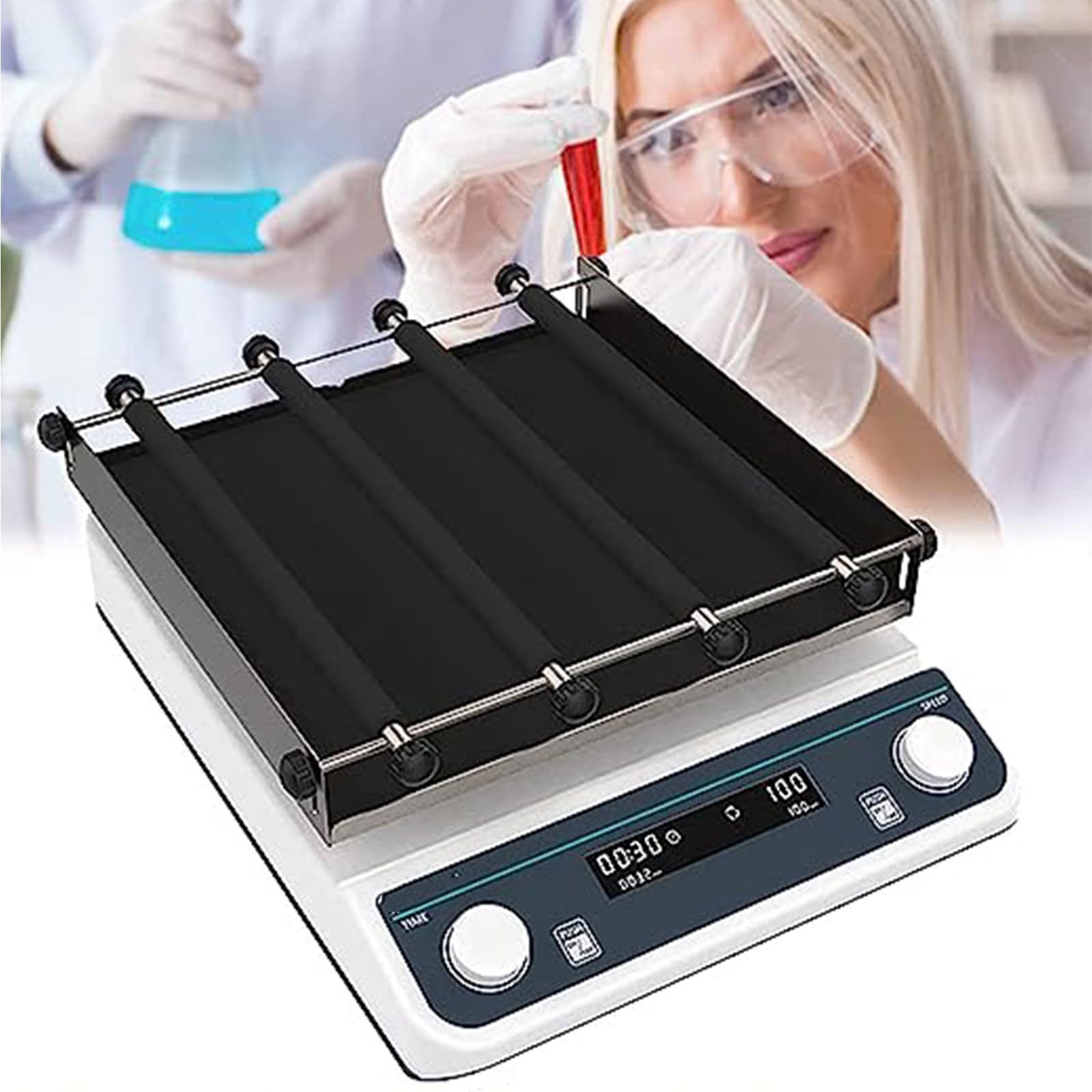 Agitatore orbitale digitale, Display digitale multifunzione oscillazione orizzontale oscillatore regolabile velocità di temporizzazione oscillatore laboratorio con piattaforma piatta tappetino in