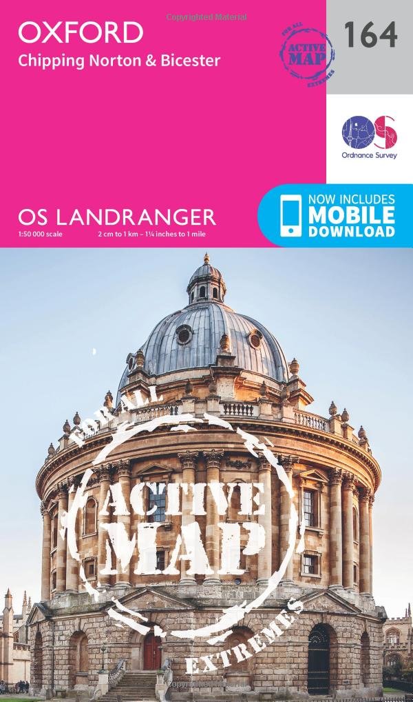 Ordnance Survey Landranger Active 164 Oxford, Chipping Norton & Bicester Map With Digital Version Pink