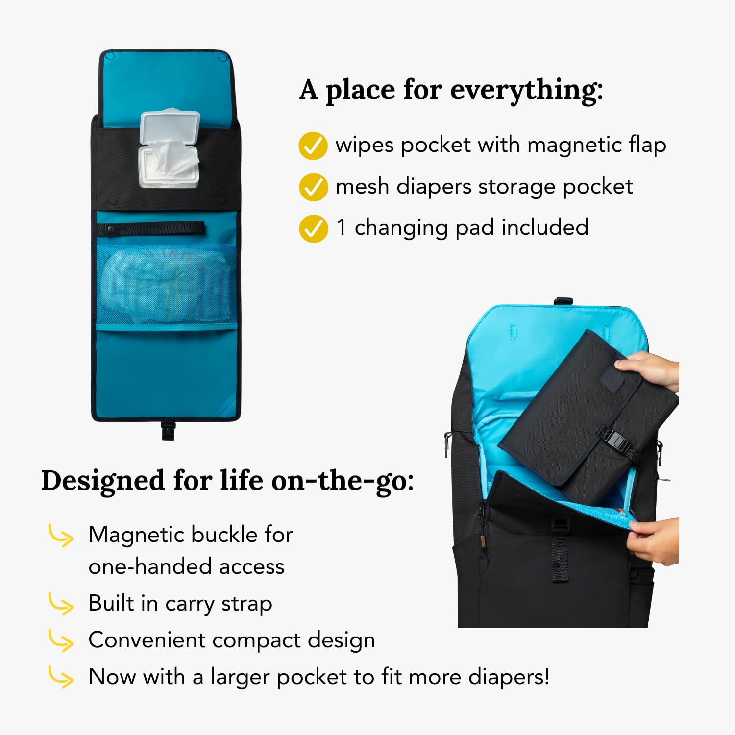 Huhu Cartera cambiadora de bebé, compacta, portátil, cambiador de pañales para viajes, lavable y plegable (mediano (dle of The Night) negro)