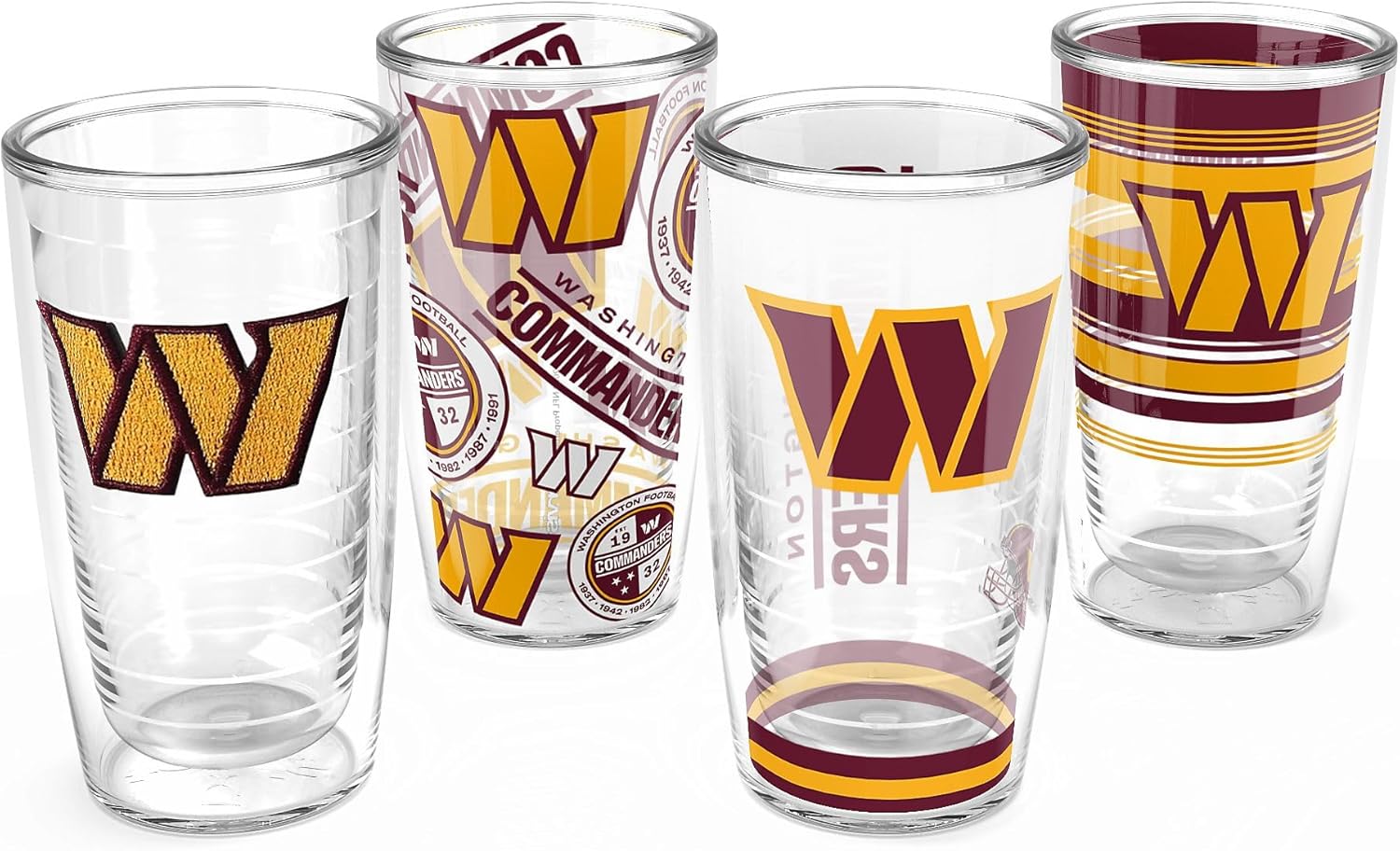 Tervis Classic Tritan 16oz Classic Tumbler, Set of 4 | NFL® Washington - Assorted | Made in America, BPA/PFAS Free, Keeps Drinks Hot or Cold