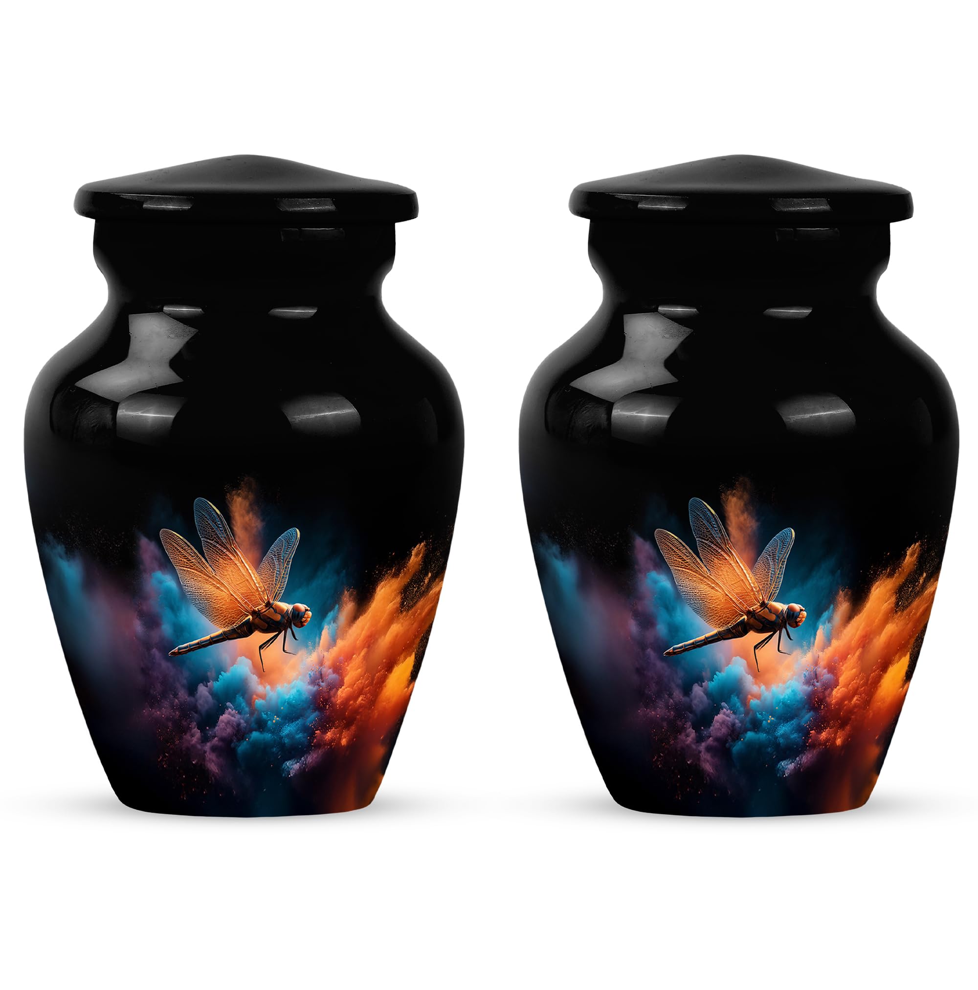 Dragon Fly Urn, Keepsake Burial Urns for Human Ashes, Memorial Gift for Male, Funeral Ash Container, Black, 3 Inch (Set of 2) - Dragonfly Urns for Ashes