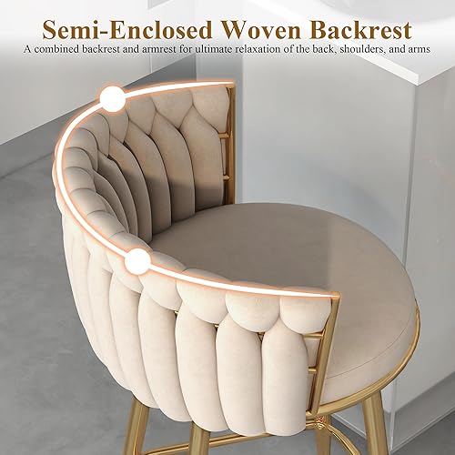 Miniatura 7 de Juego de 2 Taburetes de Altura de Mostrador, Taburetes de Bar de Terciopelo con Altura de Asiento Tapizado de 27 Pulgadas, Respaldo y Reposabrazos