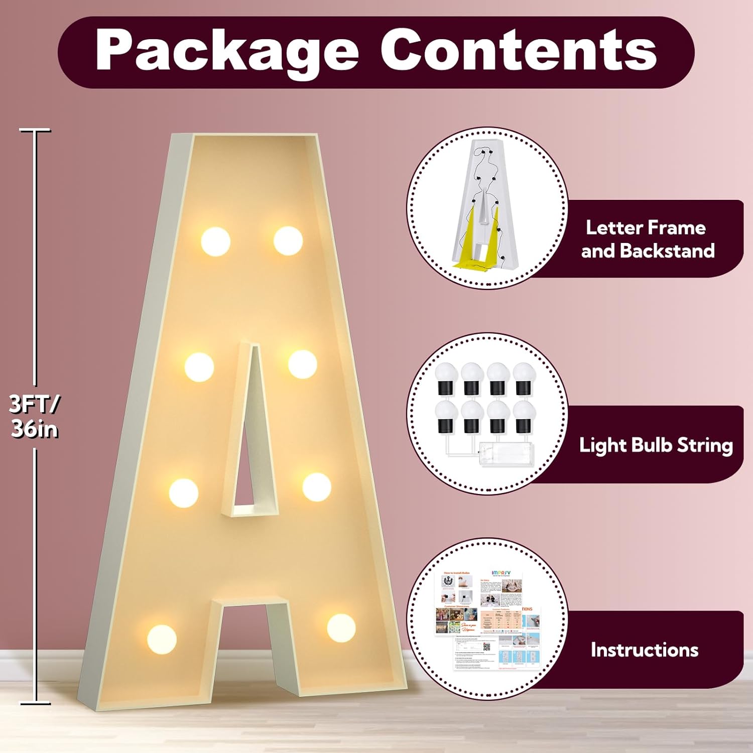 Marquee Letters 3 Feet Tall 3FT Large Light Up Letters A for Backdrop Big Marry Me Sign Birthday Party Decorations Engagement Party Pre-Cut Foam Board - Image 2