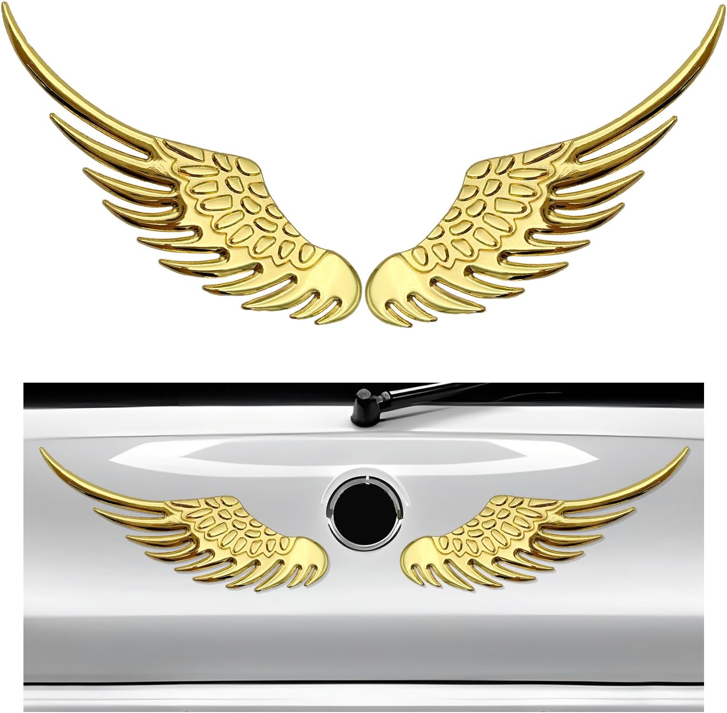 2PCS Angel Wings Car Stickers, 3D Alloy Metal Angel Hawk Eagle Wings Emblem Badge Decal, Anti-Collision Auto Body Logo Sticker, Universal Vehicle Exterior Decor Accessories (Golden)