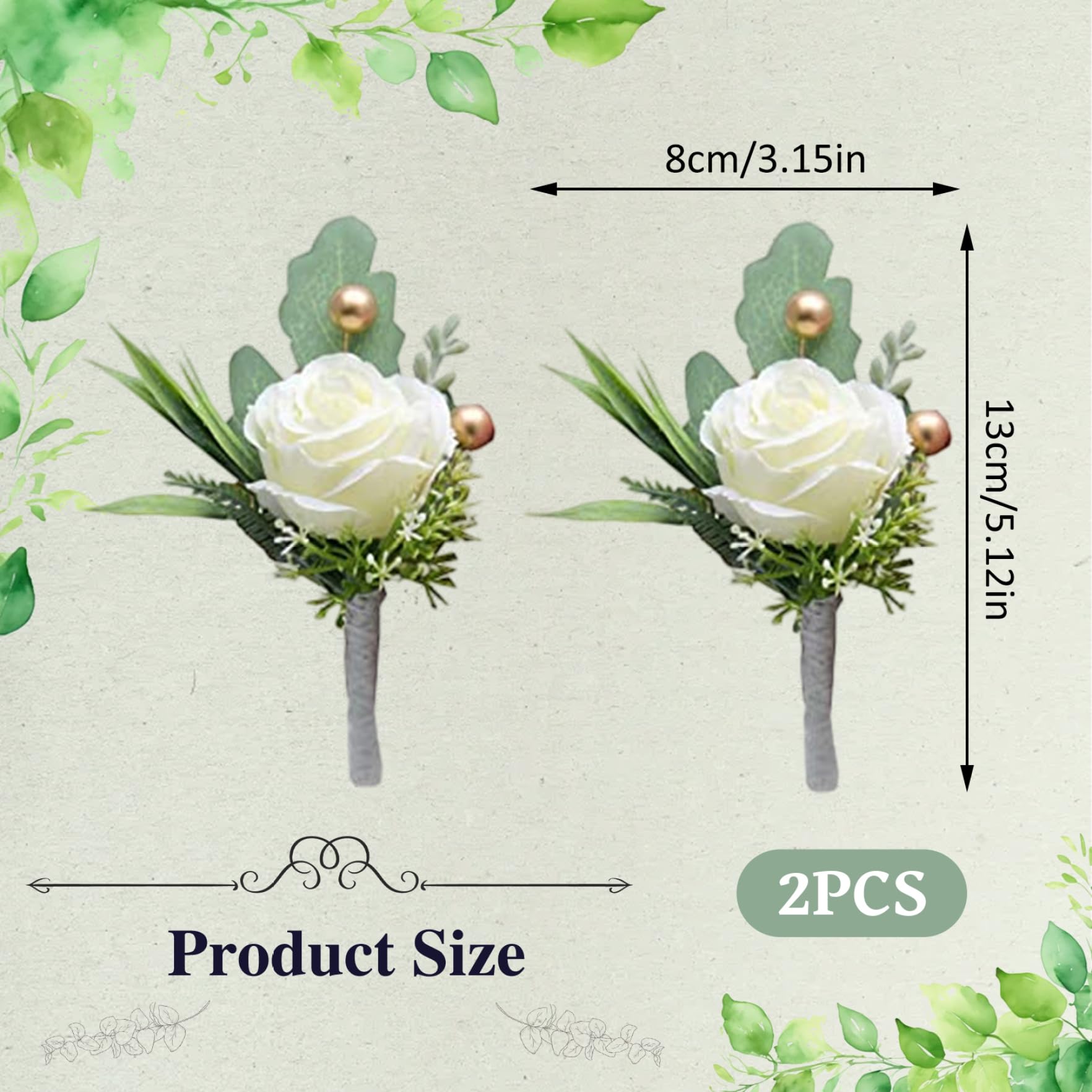 Yeory Boutonniere de Mariage en Rose, 2pcs boutonnière pour Hommes, Fleurs de Mariage marié mariée, boutonnières artificiels 3x5 Pouces pour