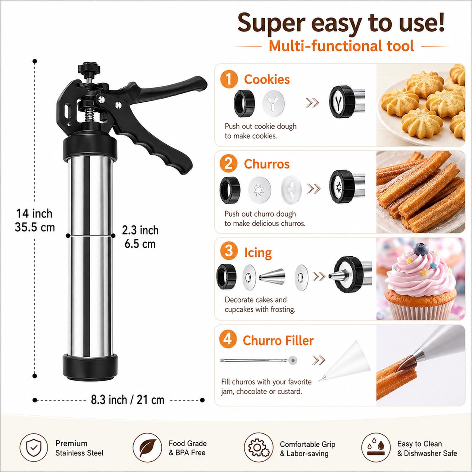 Pressa per biscotti in acciaio inox, pressa per biscotti e churros