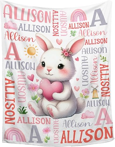 Manta de bebé personalizada de conejo, regalos personalizados de conejito para niños y niñas, ultra suave, afelpada, acogedora y transpirable, manta