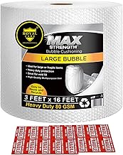 Bubble Wrap Roll 3FT x 16FT – Premium 80 GSM Cushioning Film for Shipping, Moving, Storage With Fragile Stickers – Ideal for Protecting Fragile Items