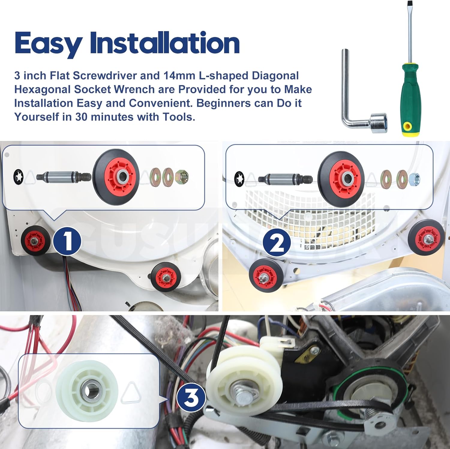 4392067 Dryer Repair Kit with WPW10314173 Drum Roller, 279640 Dryer Idler Pulley, WPW10359272 WPW10359271 Dryer Drum Roller Axle (no Dryer Belt) for Whirlpool Kenmore Maytag Dryers