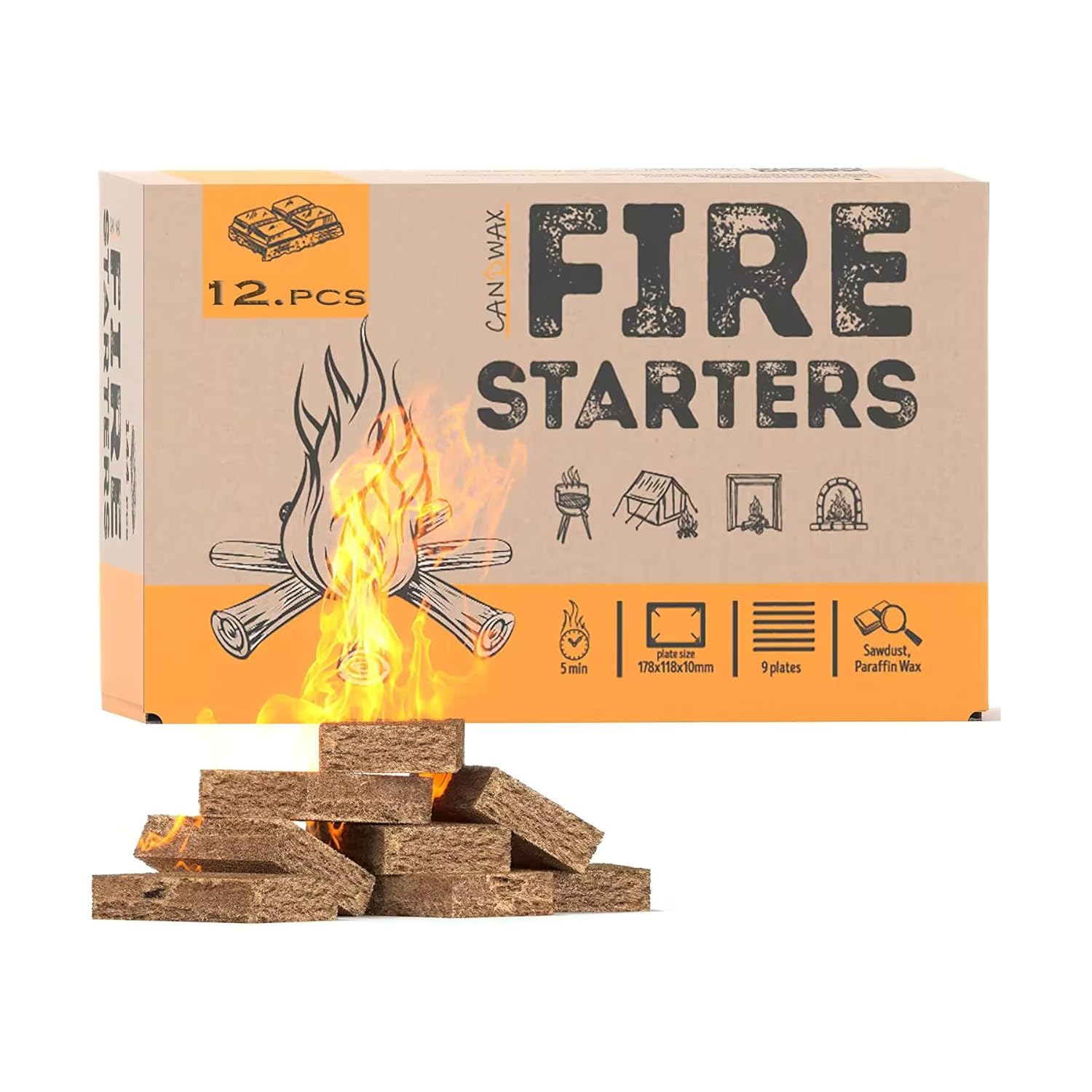 JUPREV Wax Fire Starters,12 Pieces, Firelighters for Campfires, Stoves, Grills | Ideal for Barbecue, Campfires, Grill Pits, and Fireplaces Sawdust-picture-13
