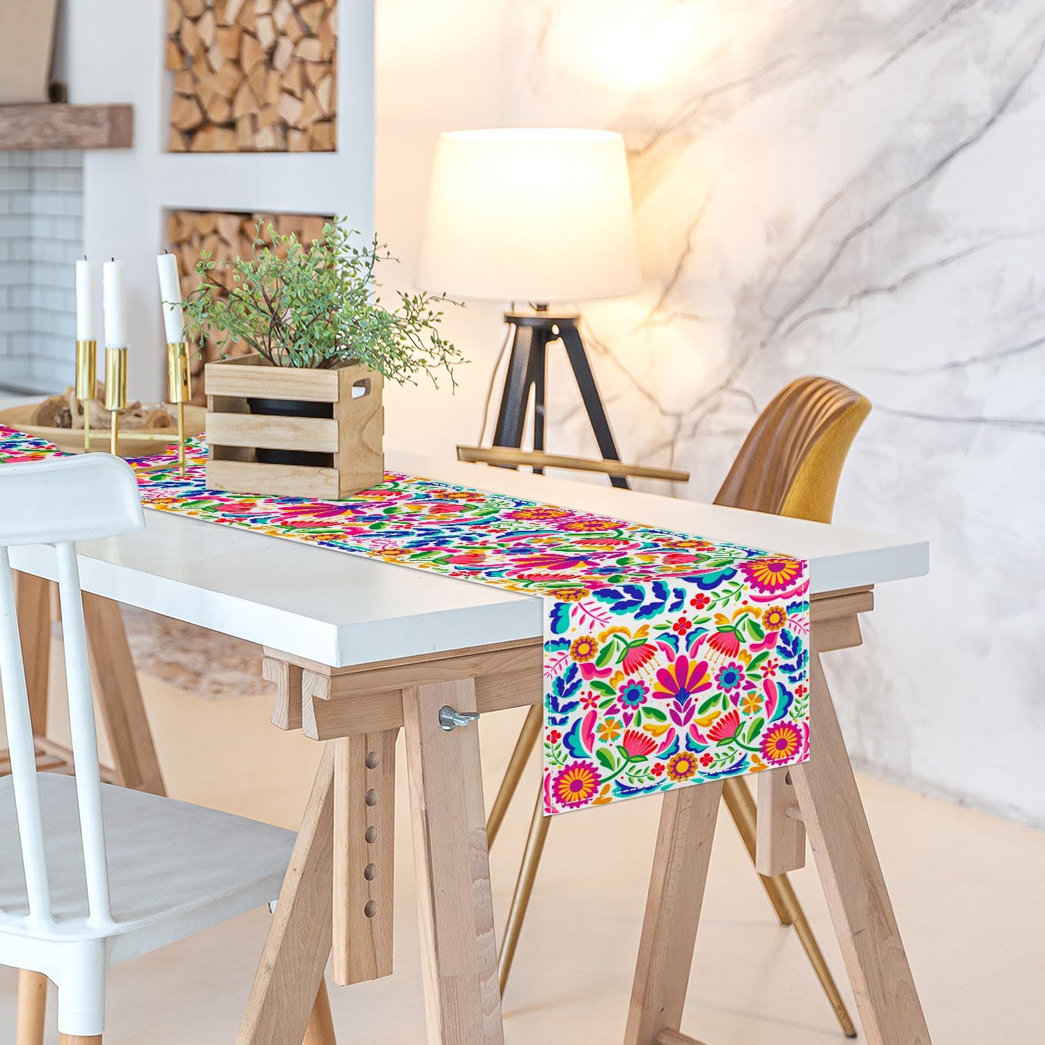 Mexican Table Runners Dia de Los Muertos Decorations Table Runners Linen Table Runners for Kitchen Dining Table Home Party Fiesta Decor White 1 13"x 71" image 4 of 7 B0D98816V3