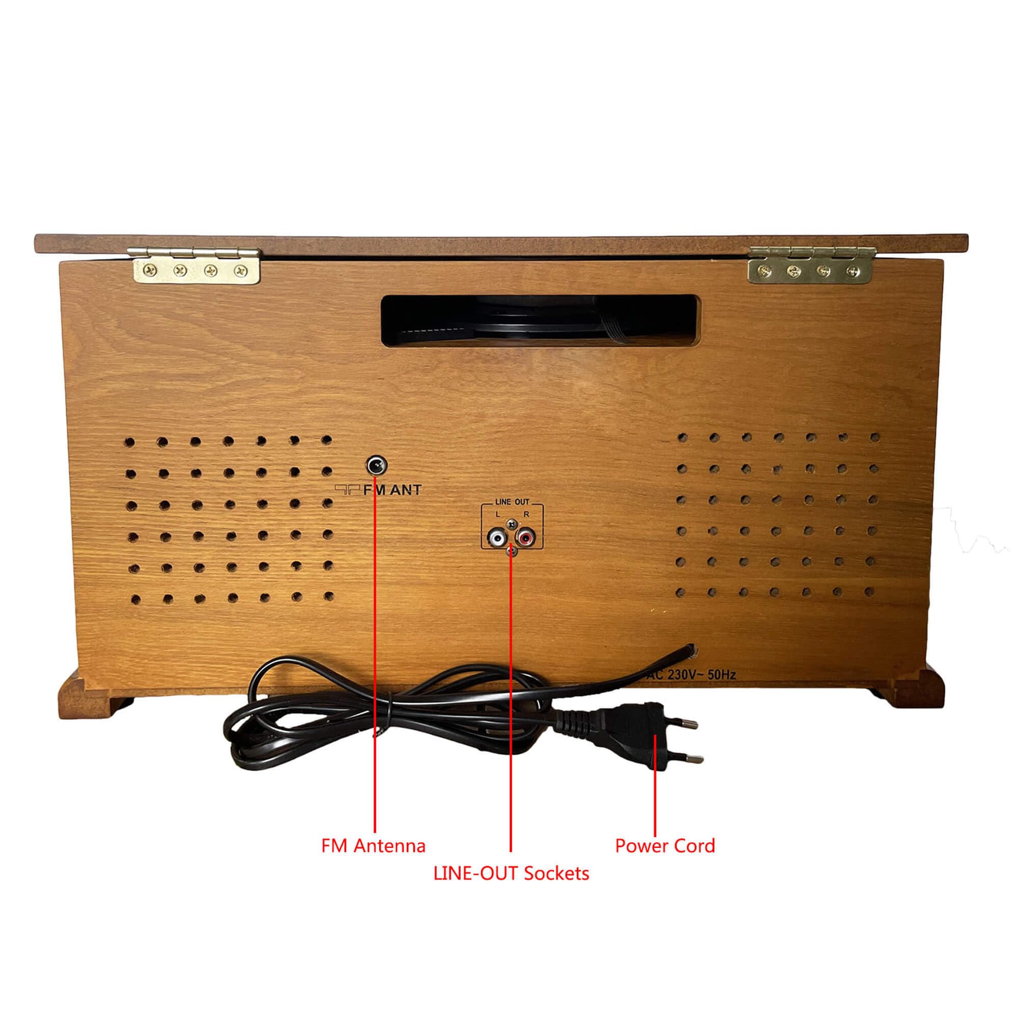 Platenspeler met 3 snelheden en ingebouwde USB MP3-weergave/Bluetooth/FM- radio/CD- en cassettespeler/Vinyl LP-platen/SD-kaartlezerrecorder